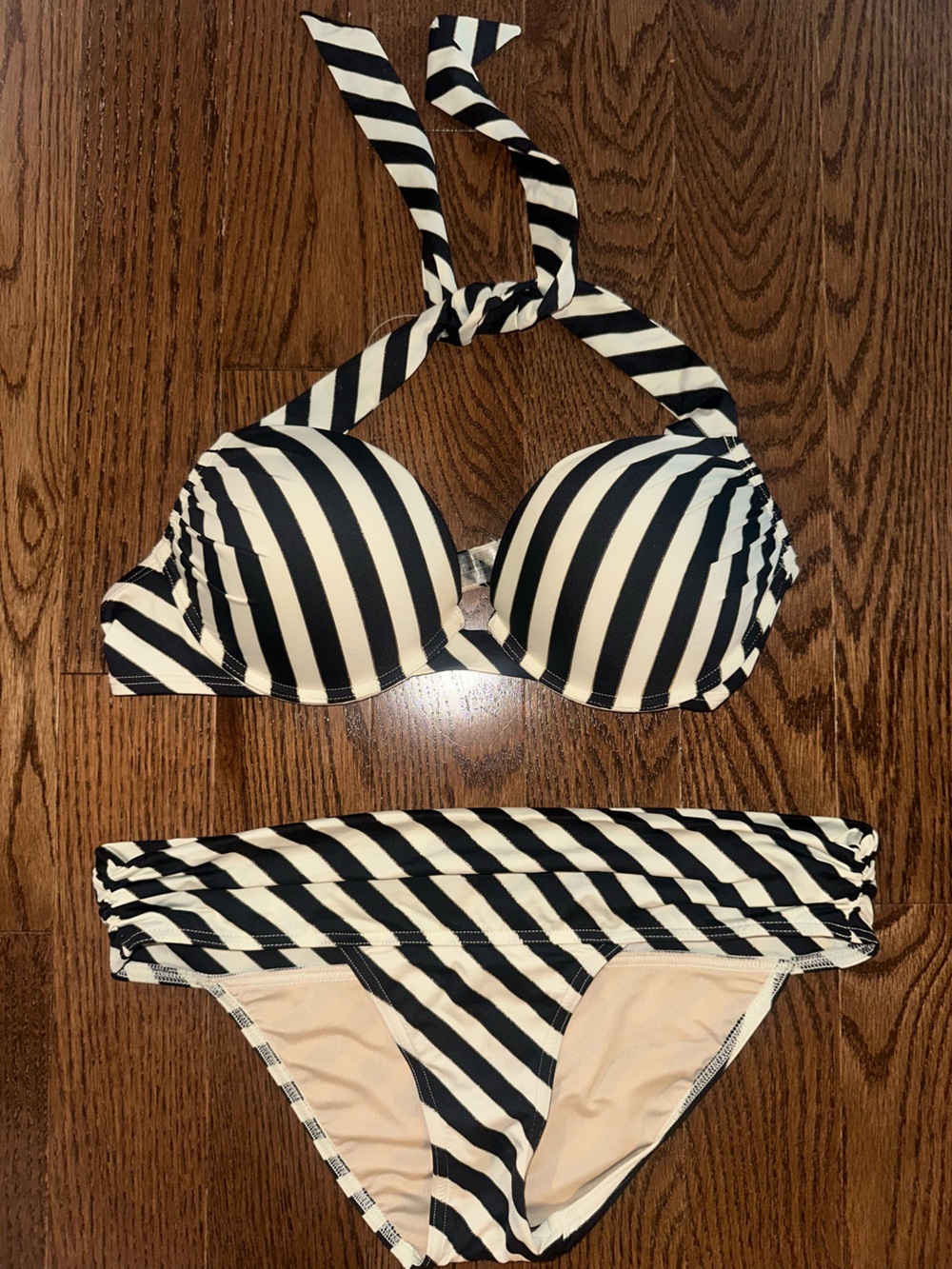 Victoria's Secret Black & White Striped Halter Bikini Set. Push up cups